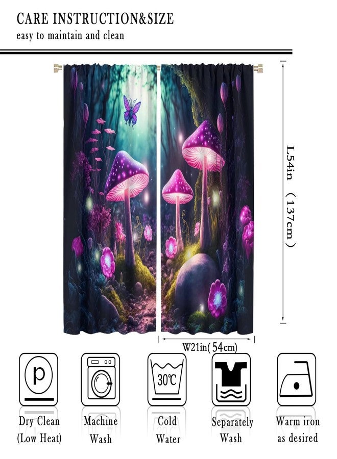 LOMADIA Mushroom Blackout Curtain, Retro Abstract Purple Cartoon Style Flower Butterfly Mushroom Home Decor Windows Rod Pocket Curtain for Bedroom Living Room Kitchen Cafe Office Drapes 42x54in - Image 2